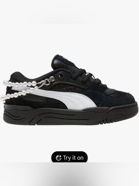 Puma Black Suede Sneaker with White Formstripe and detachable pearls